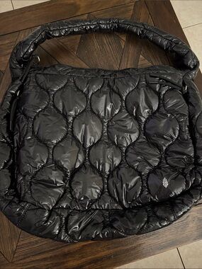 Free People FP Movement Quilted Shine Carryall Tote Black Patent Bag